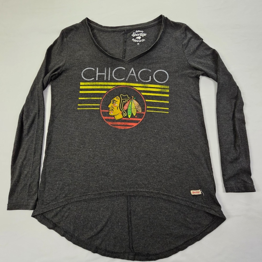Chicago Blackhawks Gray Long Sleeve Tri-Blend T-Shirt Women's M